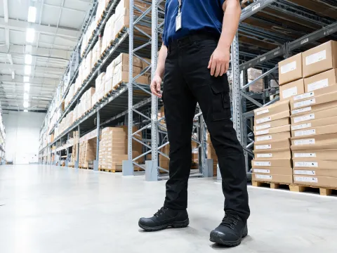 Warehouse safety footwear and pants